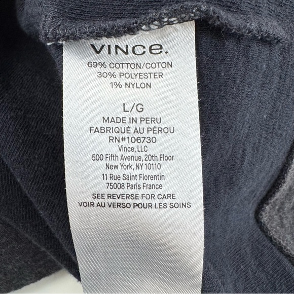 Vince Pullover Hoodie Mens Large Gray Navy Blue Double Knit Long Sleeve Pocket - Picture 11 of 15